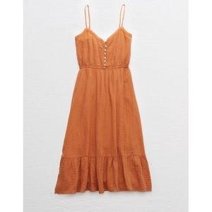Aerie Tiered Midi Dress in Burnt Orange